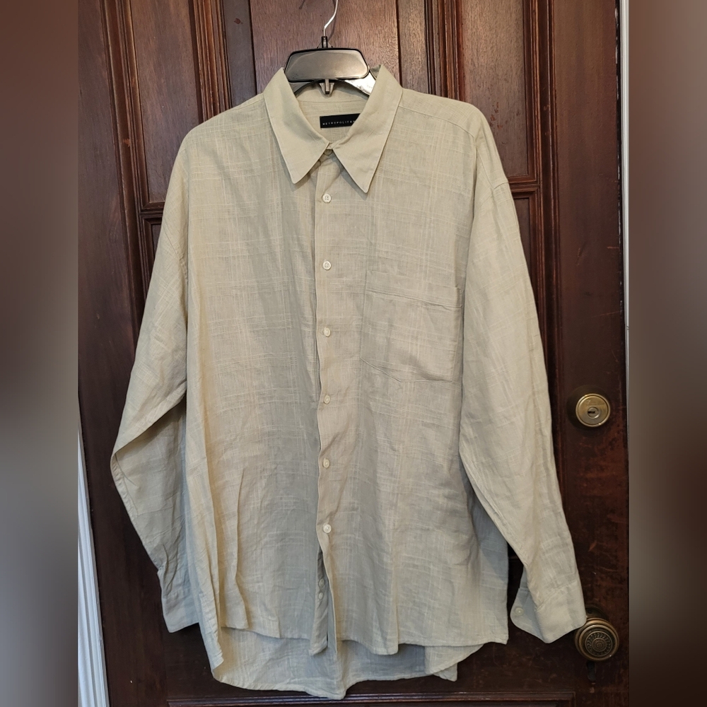 Metropolitan View Linen Blend Men's Button Up Dress Shirt-Large-BLOOMINGDALES